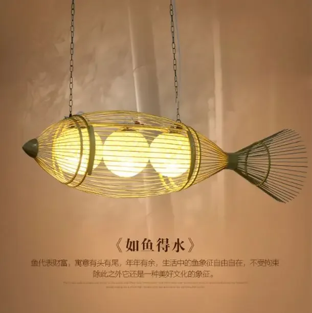 

Fish chandelier modern minimalist restaurant personality creative chandelier art bamboo art tea room bamboo hanging chandelier