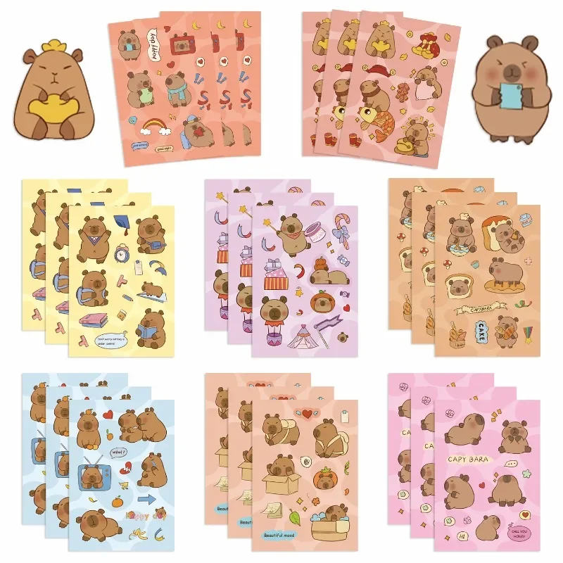 8pcs Cartoon Capybara Stickers Animals Puzzle Sticker Kid Toys Gifts DIY Make-a-Face Assemble Funny Cartoon Decal