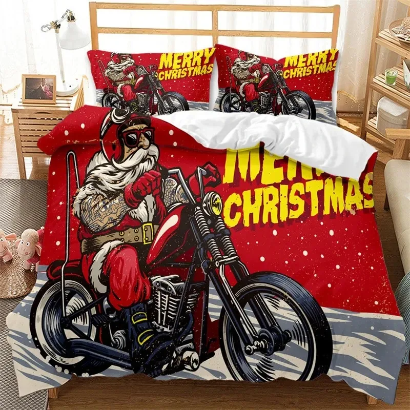 Red Christmas Duvet Cover Santa Claus Snowman Twin King Bedding Set Microfiber Cartoon Comforter Cover With Pillowcases