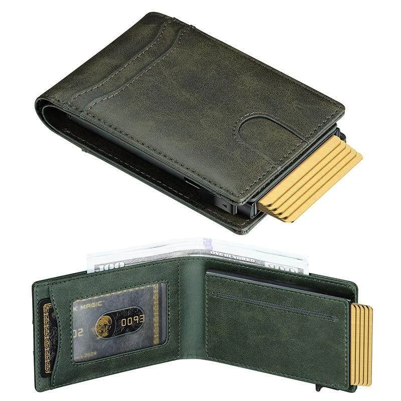 short-aluminum-alloy-leather-wallet-multi-card-position-wear-resistant-id-holder-two-in-one-men's-genuine-leather-wallet