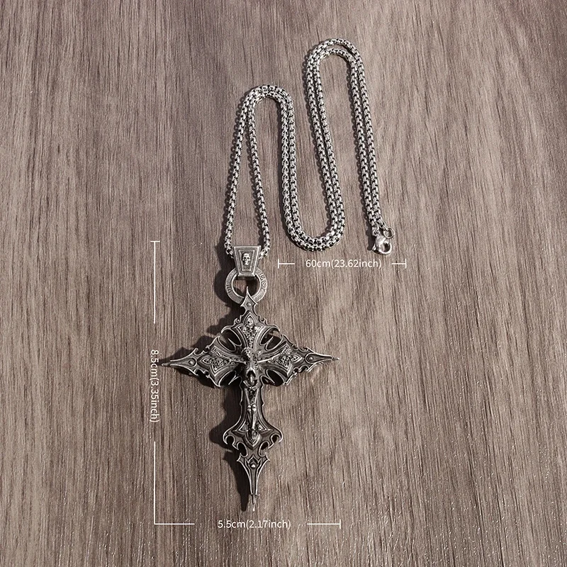 Gothic Skull Jesus Cross Necklace Catholic Jewelry for Men Punk Religious Amulet Necklace