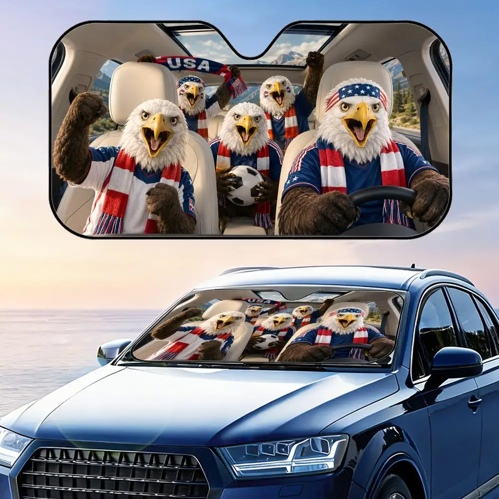 

USA Bald Eagle 2026 Soccer Sun Visor Car Windshield Sunshade UV Protection Reflective Foldable Heat Insulation Cover