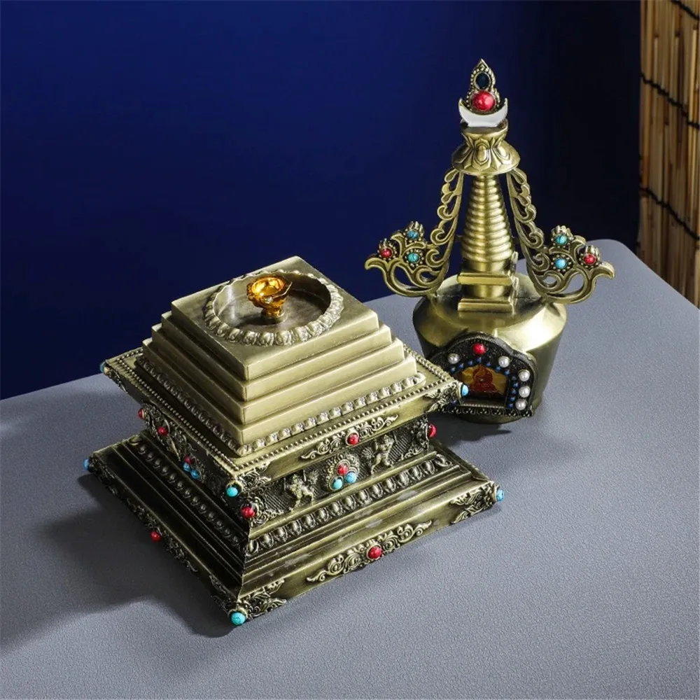 

Тибетская ступа, тантричная съемная жемчужная инкрустированная драгоценными камнями, буддийская статуя, золотой сплав, алтари ручной работы, декоративные для дома и рабочего стола