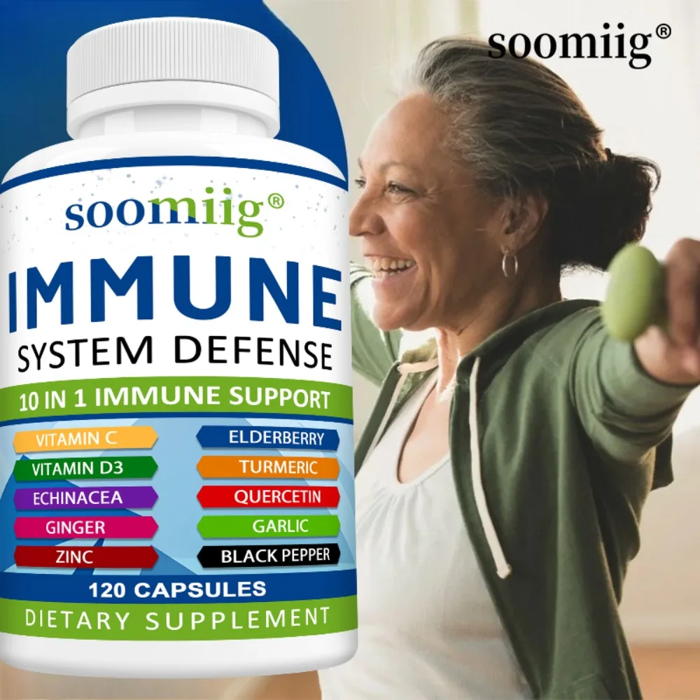 

10-in-1 Immune Support with Elderberry, Quercetin, Zinc, Vitamin C, D3, Ginger, Turmeric, Echinacea, Black Pepper, Garlic