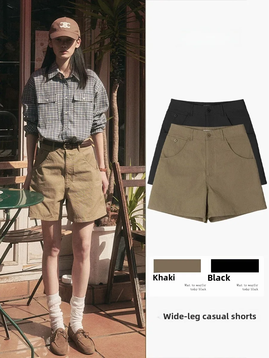 

Женские летние шорты цвета хаки, новые, с высокой талией, повседневные, свободные, тонкие, широкие брюки-кюлоты, прямые брюки для повседневной носки