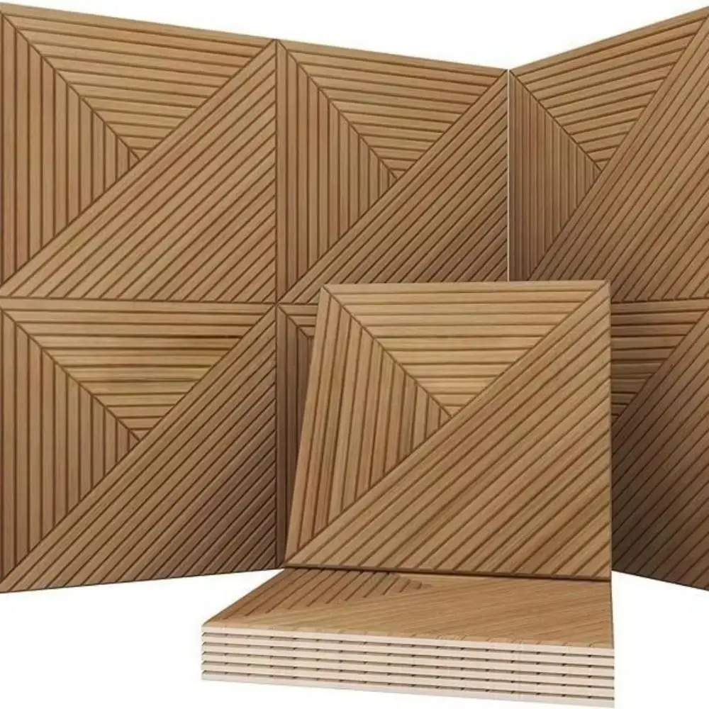 3D Wood Grain Acoustic Panels Polyester Fiber Self-Adhesive Sound Absorbing Panels Grid Wall Sticker Peel And Stick