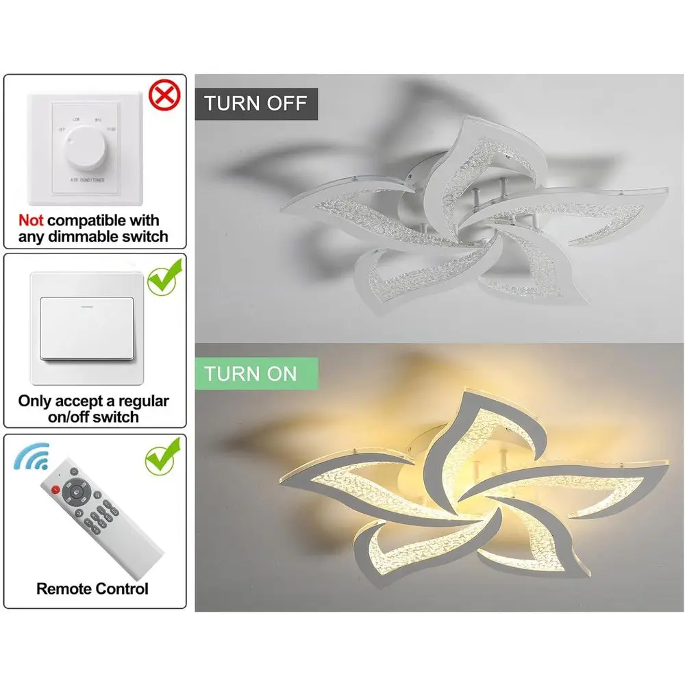 Dimmable LED Ceiling Light, 23.6 Chandelier, Mount, Remote Control, Acrylic Lower Ceiling Lamp Fixture for Living Room, Dining R