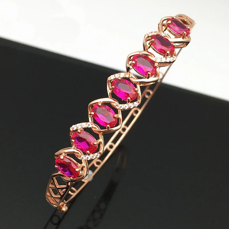 Fashion Copper Plated Rose Gold Inlaid Prism Ruby bracelet for women Exquisite Light Luxury Wedding bangles Fine Jewelry
