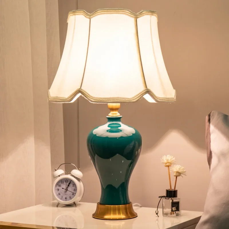 ABEL Modern Green Ceramics Table Lamp LED Creative Simple Bedside Desk Light Fashion Decor for Home Living Room Bedroom
