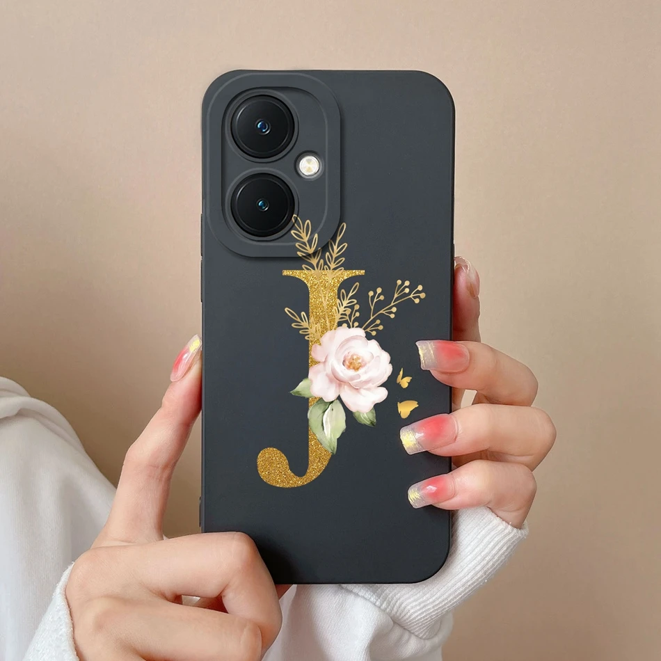 Phone Case For Vivo Y27 4G 5G Elegant 26 Letter Soft Liquid Silicone Lens Protective Anti Drop Cover For Vivo Y 27 Bumper Coque