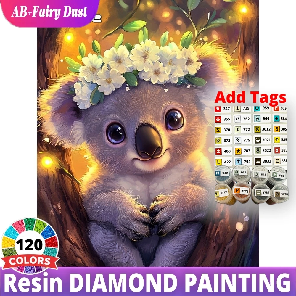 120 Color Resin AB Fairy Dust Full Square Round Diamond Painting Animal cute koala flower crown Mosaic Embroidery Gift