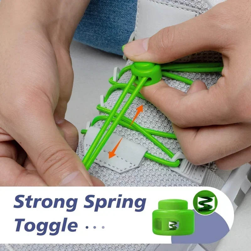 Elastic Round Shoelace Set with Plastic Cord Lock Flexible Replacement Shoe Strings for Casual Athletic Sneakers Easy Install