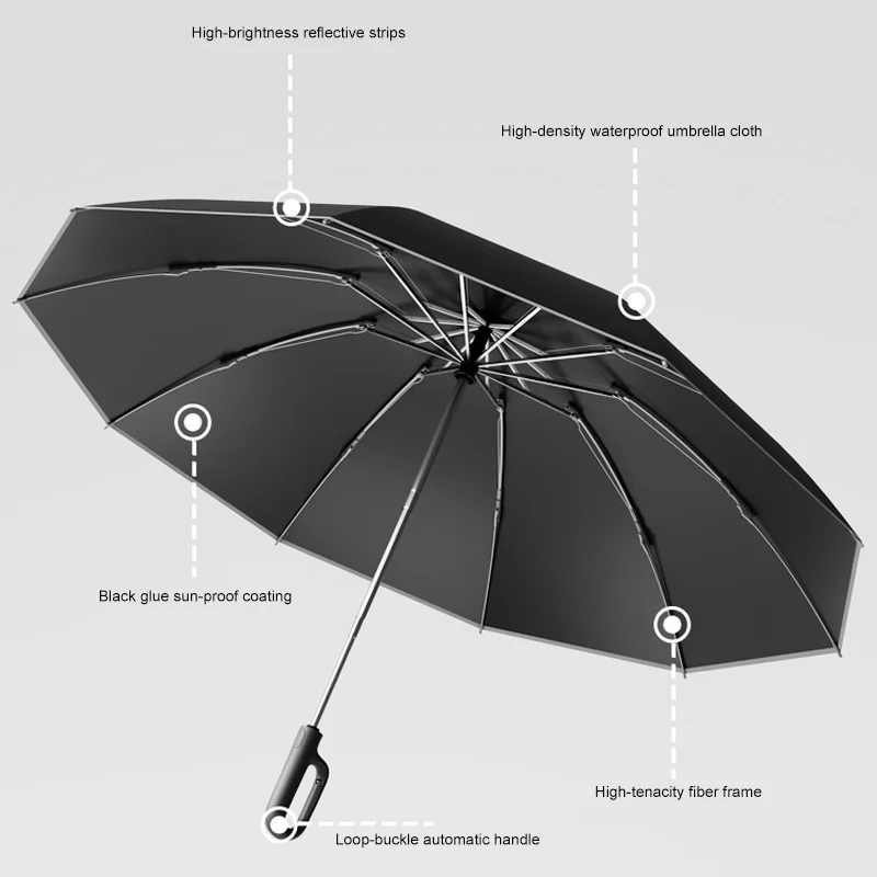 Ford Taurus Automatic Folding Umbrella 105cm Reinforced 30 Ribs Windproof Waterproof Outdoor Travel Umbrella With Customizable