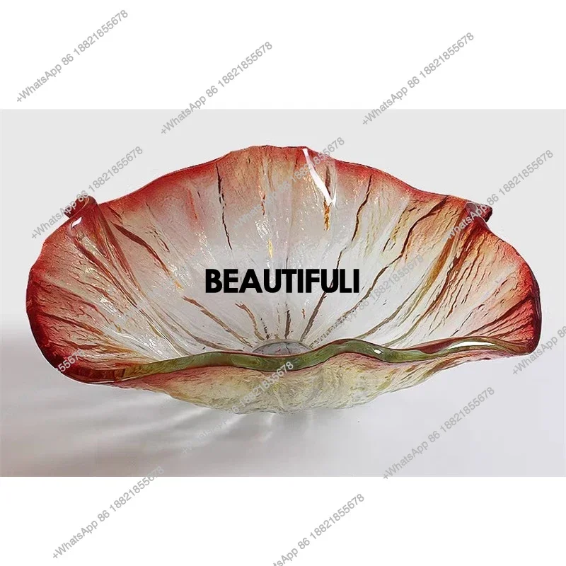 

RR Bathroom tempered glass countertop basin European style washbasin Mediterranean blue art basin Home American style creative