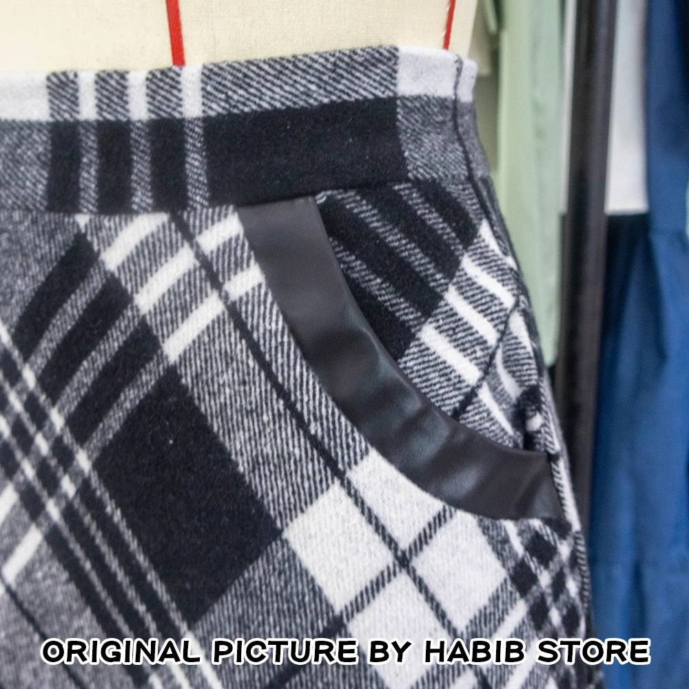 A-line Vintage Plaid Skirt Autumn Winter Woolen Skirt Women Korean Style Thick High Waist Long Midi Skirt Cotton Pleated Skirt