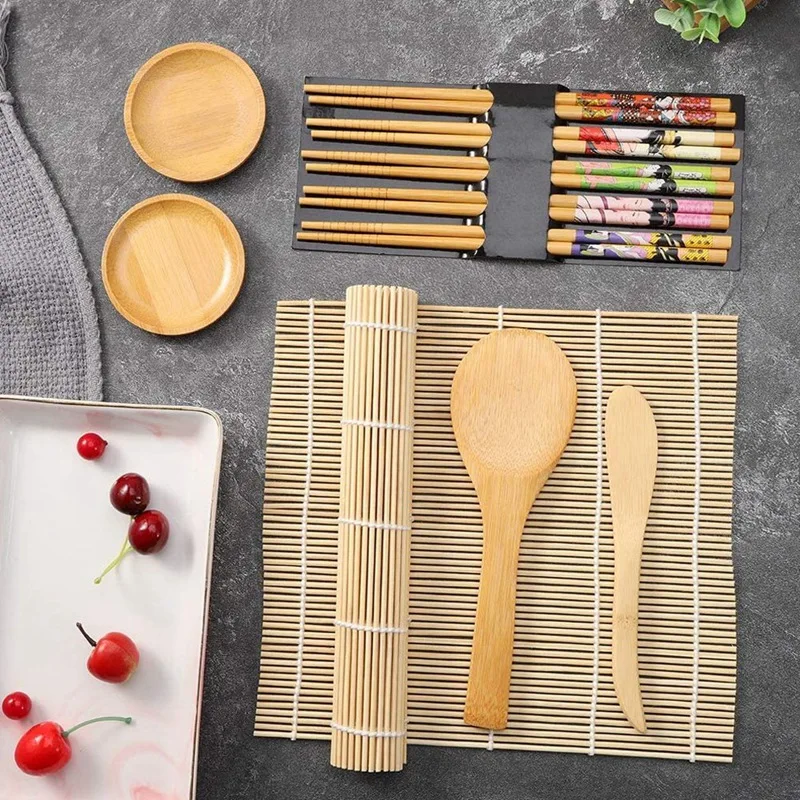 11 Pack Sushi Making Kit Bamboo Beginner Sushi Kit Include Sushi Rolling Mats Rice Paddle Rice Spreader Chopsticks