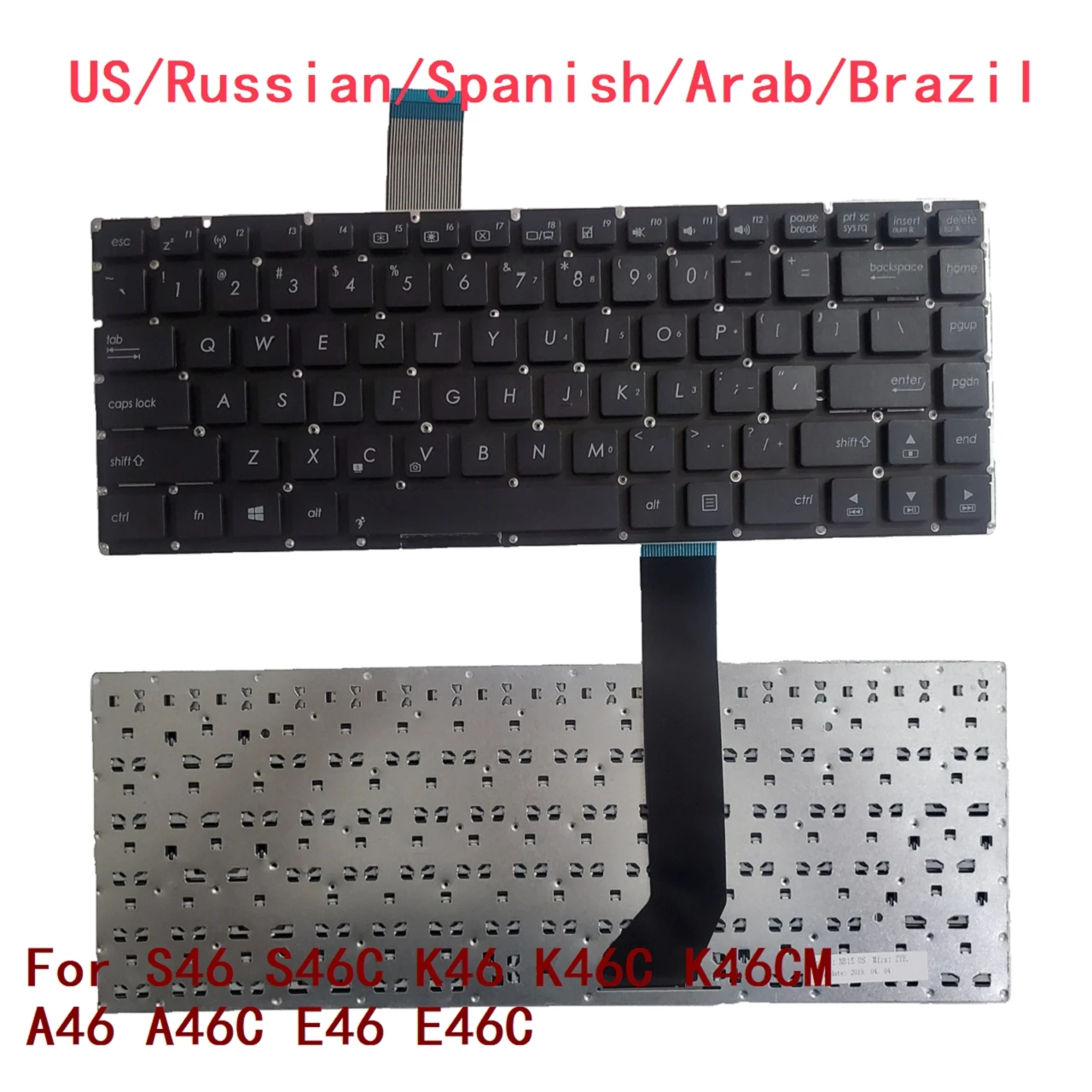 Substituição do teclado portátil para Asus, EUA, russo, espanhol, árabe, Brasil, ASUS, S46, S46C, K46, K46C, K46CM, A46, A46C, E46, E46C, Notebook PC, Novo
