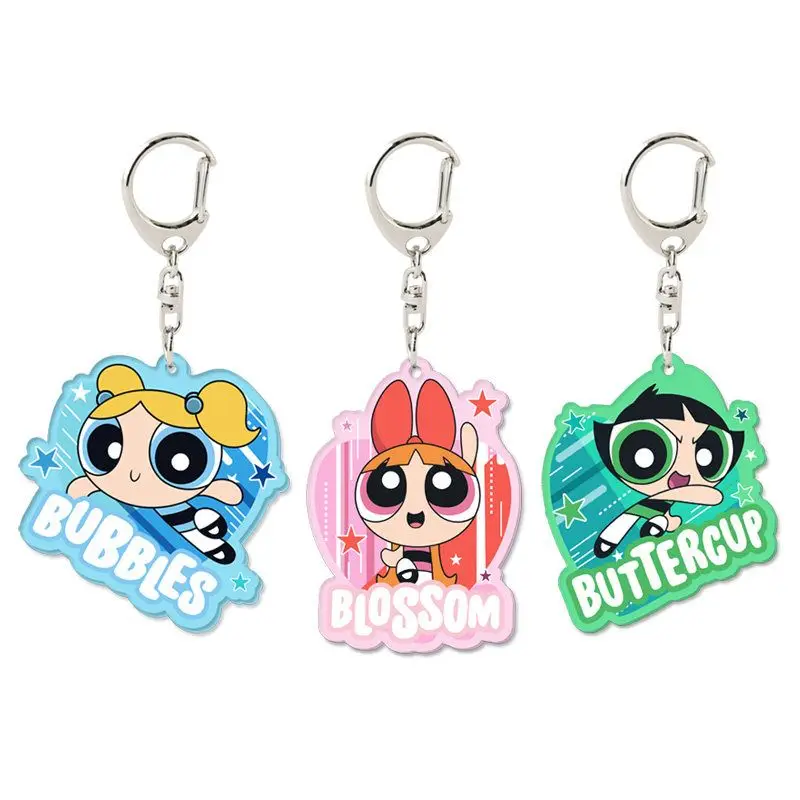Брелок Powerpuff Girls: Баттеркап, Блоссом, Кавайный кулон, Аниме-кукла, Бабблс, Мультяшный шарм для рюкзака, Игрушка-фигурка, Подарок на праздник