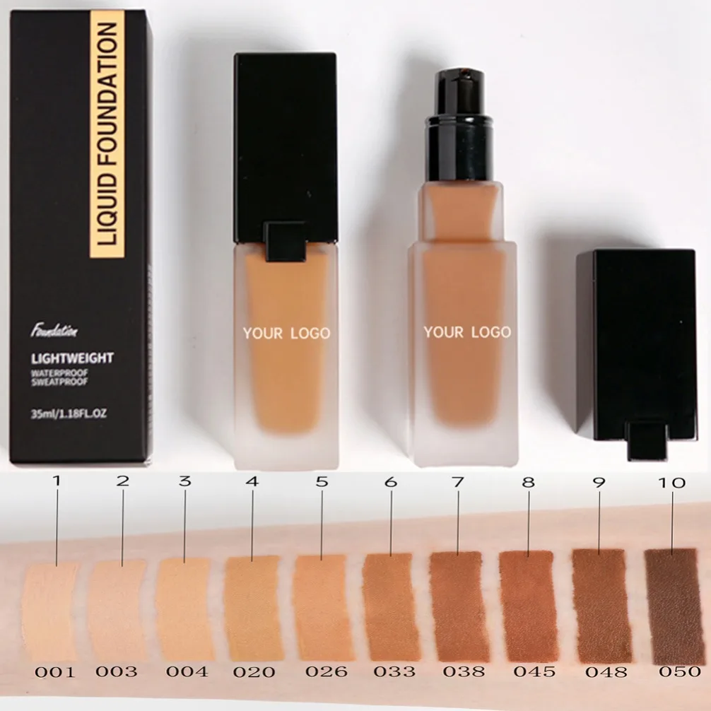 Logotipo personalizado de marca privada, base de maquillaje vegana al por mayor, líquido sin crueldad, sin gluten, cosméticos de belleza naturales orgánicos