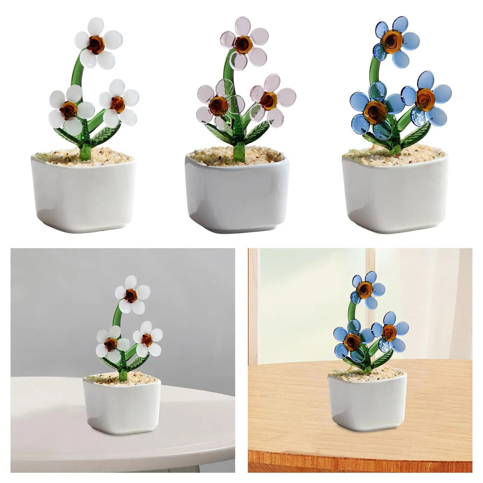 Glass Flower Ornament Collection Decorative Party Favors Tabletop Centerpiece for Cafe Bedroom Bookshelf TV Cabinet Living Room