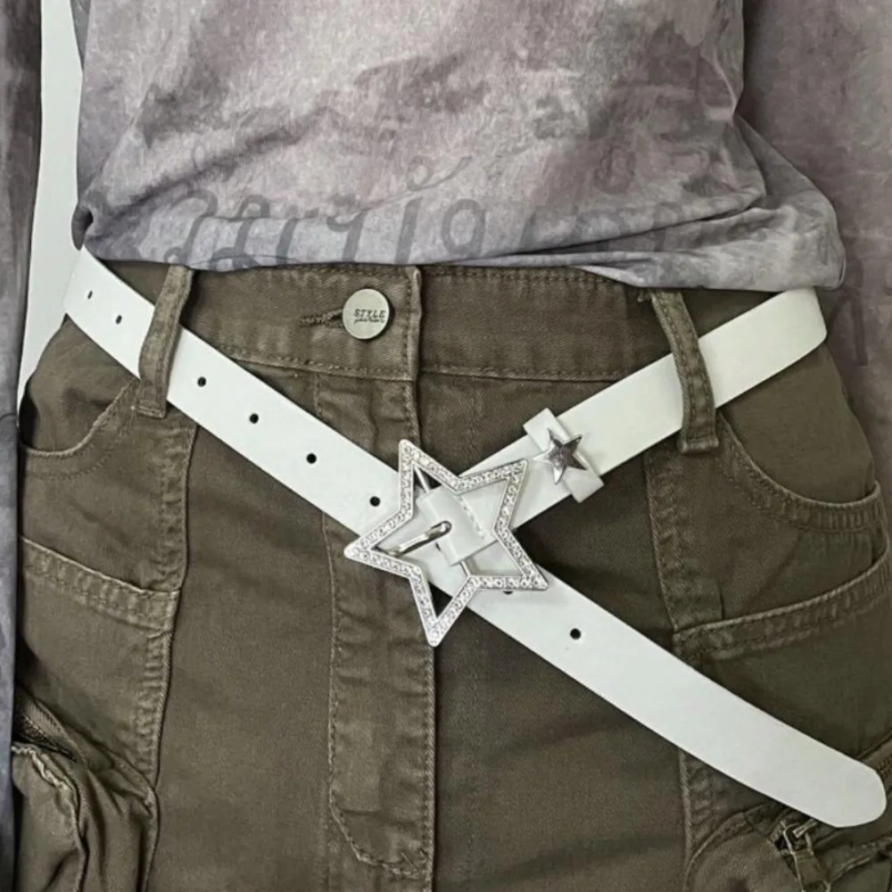 Trendy Rhinestone Star Buckle Women's Belt PU Leather Punk Street Style Waist Chain Dress Shirt Decoration Y2K Girls