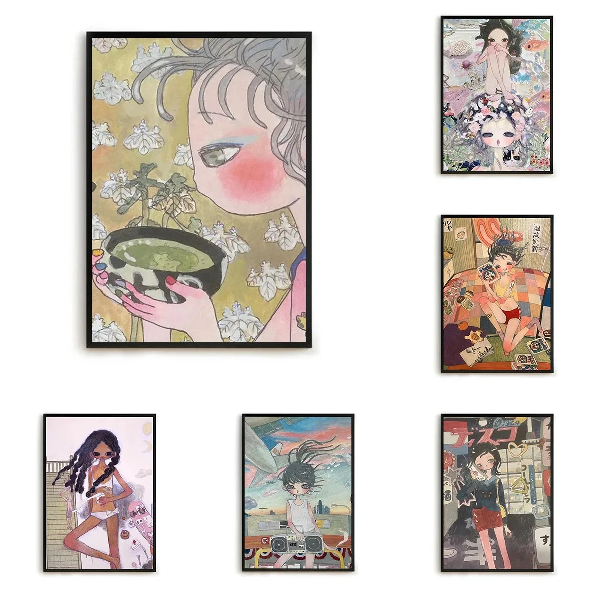 لوحة جدارية مطبوعة مزخرفة من Aya Takano على لوحات قماشية لديكورات غرفة النوم ملصق جمالي Pinterest لديكور المنزل
