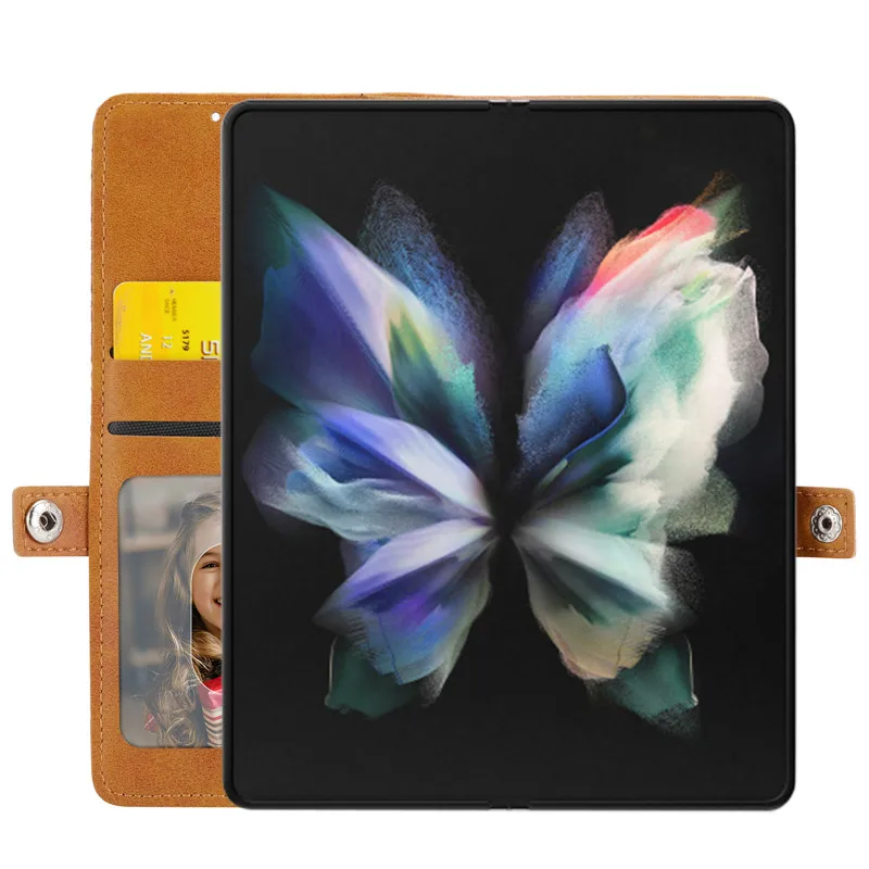 Leather Phone Case For Samsung Galaxy Z Fold 5 4 3 5G Fold3 Fold4 Fold5 Cover Card Slot Stand Wallet Shell