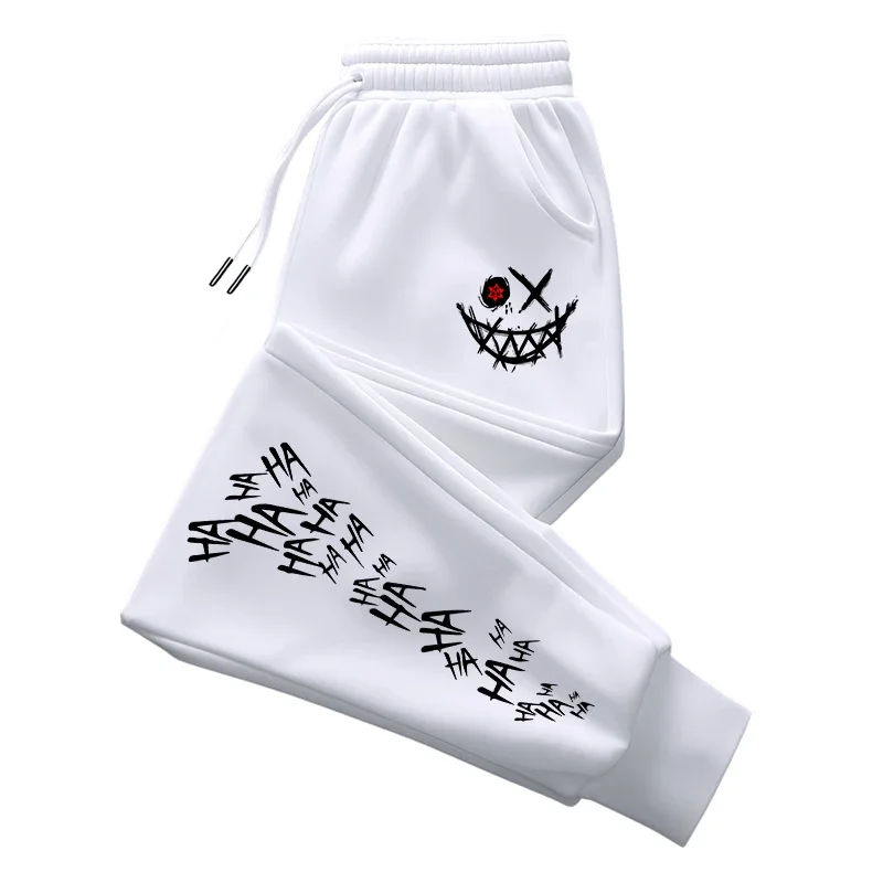 Punk‑styled creepy face graphic artwork print relaxed loose sweatpants men hip hop sports casual jogger pants modern cut