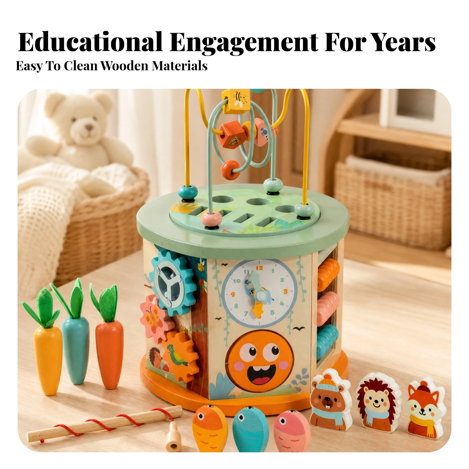 Activity Cube with Bead Maze Round Edges Early-Learning Activity Cube Educational Toy 5-in-1 Screenwithout Screen for Toddlers