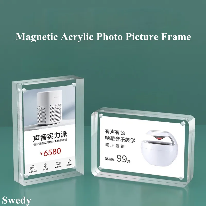 

90x55mm Clear Acrylic Photo Picture Frame Block Mini Price Label Holder Tags Magnetic Acrylic Sign Holder Display Stand