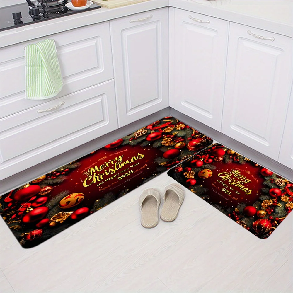 VIKAMA Christmas Kitchen Runner Set Non Slip Washable Red Bauble Pine Cone Floor Mats Xmas Holiday Rug for Rustic Farmhouse view 4