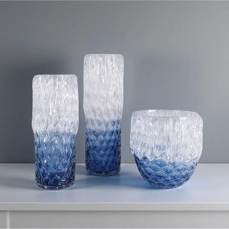 Modern art gradual change rhombus pattern glazed vase ornament living room entrance desktop decoration home countertop flower wa