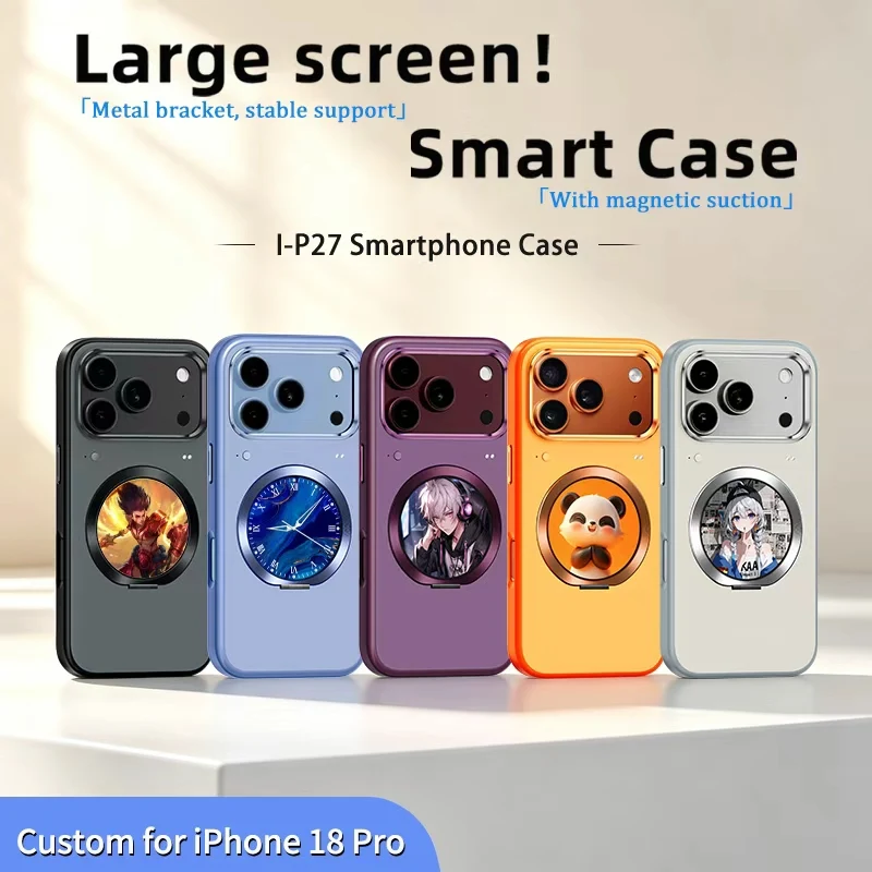 Dynamic Display Smart Phone Case for iPhone 18 17 Pro Max Customizable Photos Videos Touch Window on Back Magsafe Magnetic Cover