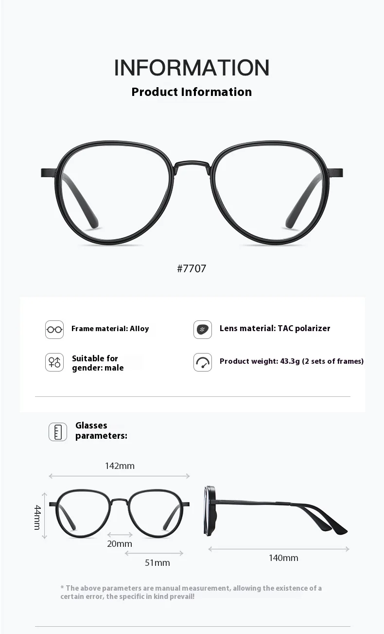 VCKA 3-in-1-Sonnenbrillengestell mit Myopie, klassischer Herren-Magnetclip, polarisiert, verschreibungspflichtig, für Damen, individuelle Optik, -0,50 bis -10 – Detail 10