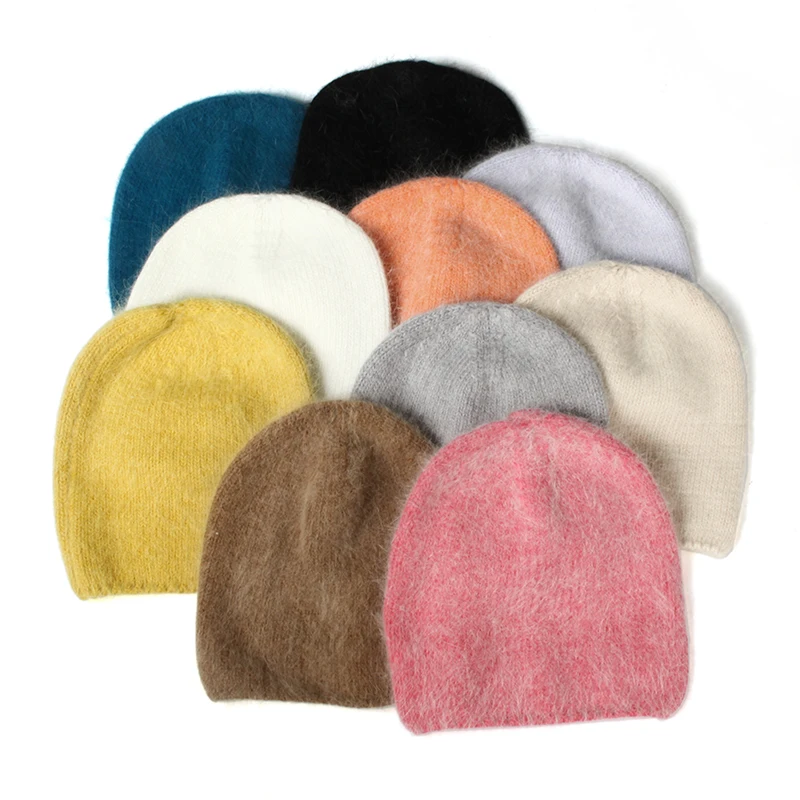 VISROVER 10 colors solid color rabbit fur Winter Hat for woman long hair Warm cap Simple High Quality soft Winter Beanies