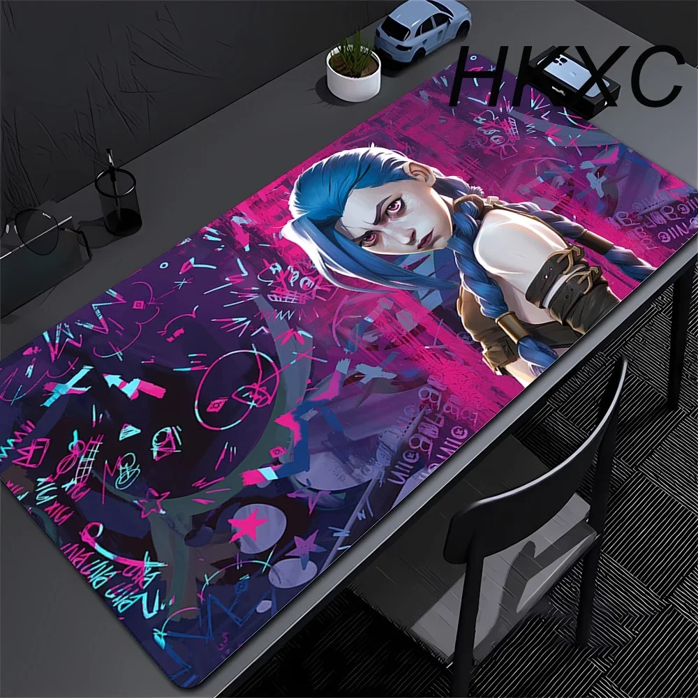 Kawaii Anime Girl Desk Mat Arcane Gaming Accessories Large Mouse Pad League of Legends Jinx Mousepad Keyboard PC Extended Carpet