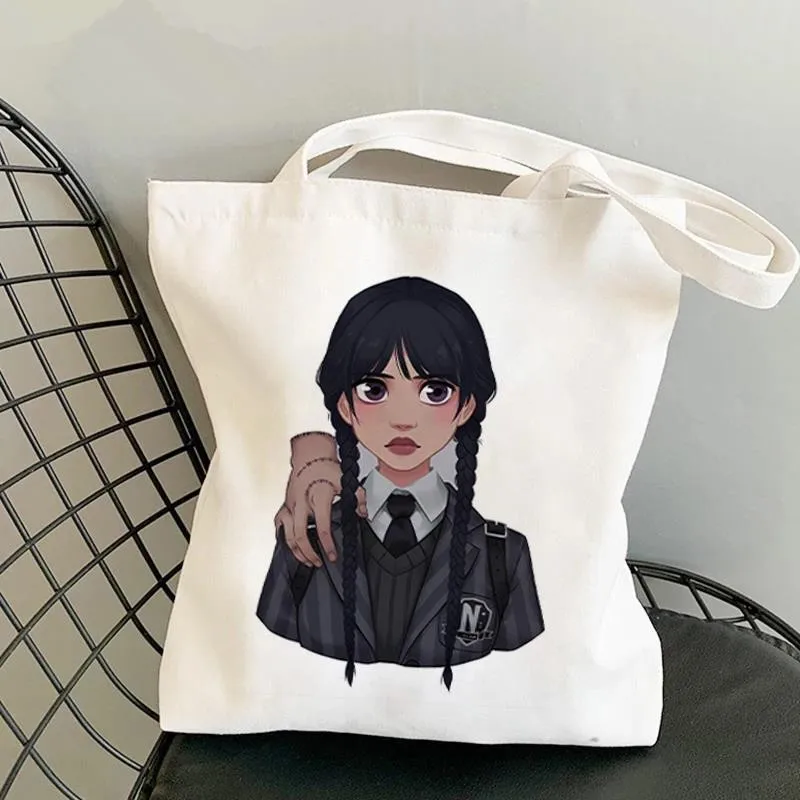 Nevermore Academy day Addams Eco Tote Bags per le donne Shopping Bag femminile Eco Bag grande borsa di tela borsa della spesa riutilizzabile