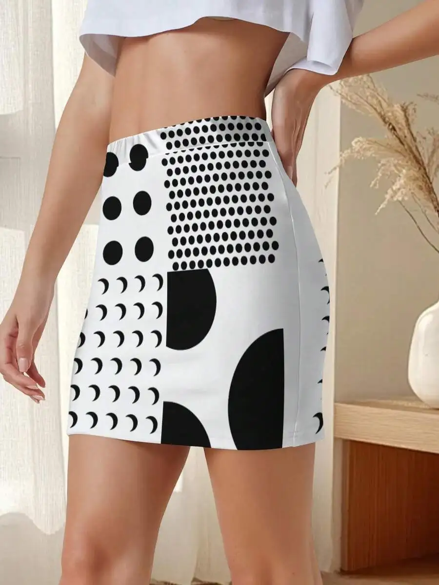 

Women Summer Bodycon Mini Skirt Black And White Geometric Print Abstract Pattern Casual Pencil Skirt
