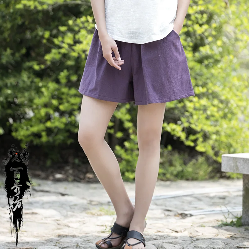 شورت كتان للربيع/الصيف: شورت نسائي من الكريب المغسول، فضفاض، مقاس نحيف #3