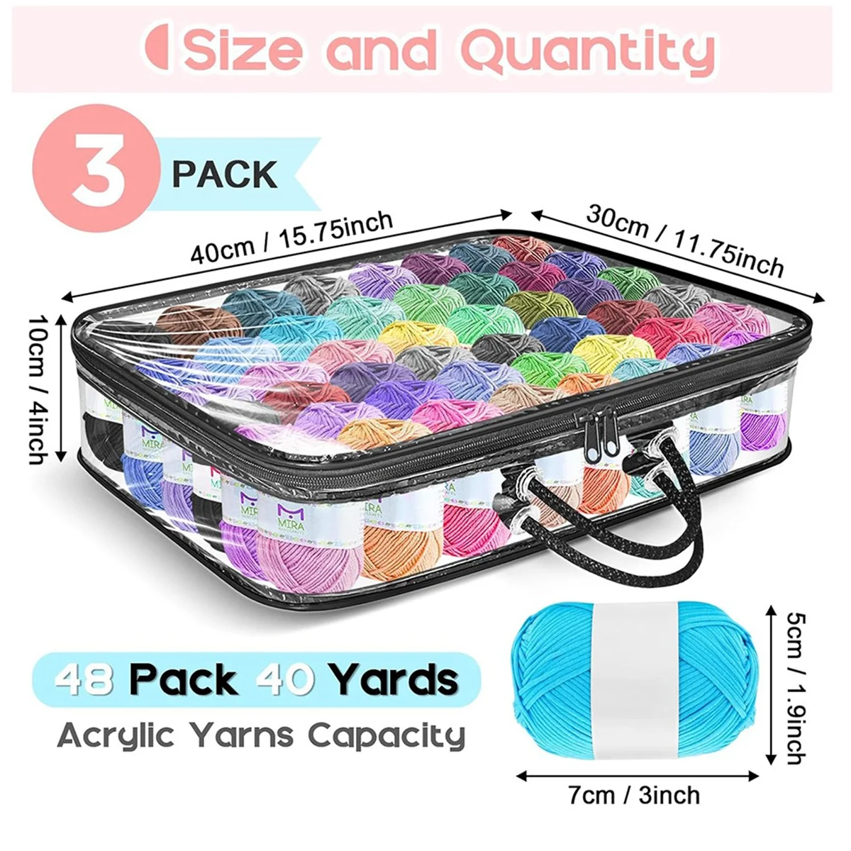 

Y31A, 3 упаковки, сумки для хранения прозрачной пряжи, сумка-органайзер для хранения пряжи для вязальных спиц, крючки для вязания крючком, шарики из пряжи, пряжа