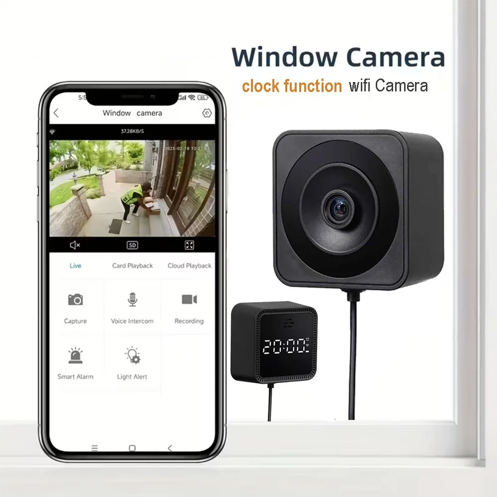 

Умная оконная камера, внутренняя полноцветная камера ночного видения, обнаружение искусственного интеллекта с дисплеем времени, запись, безопасность, Wi-Fi, камера наблюдения