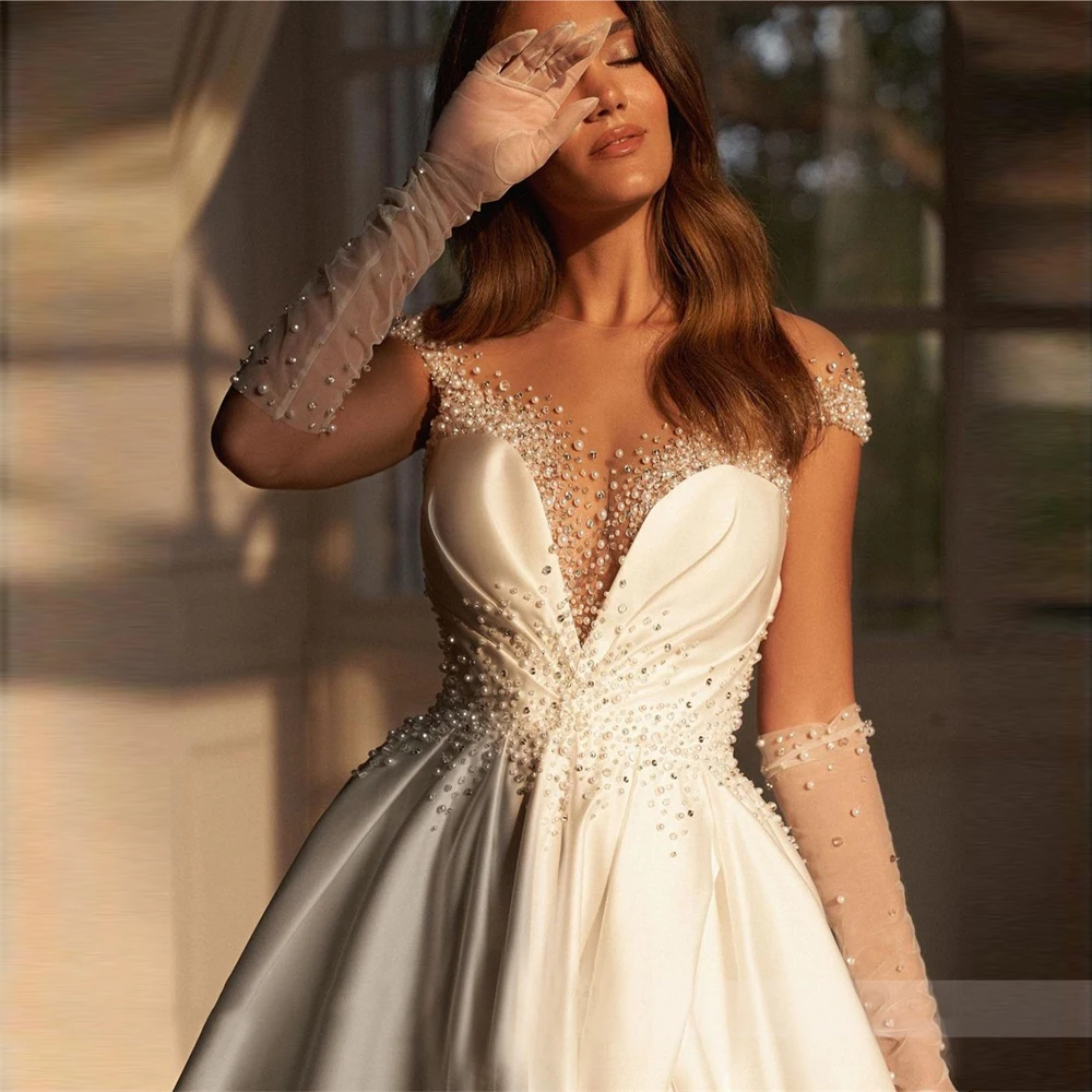 Vestidos De Novia sin mangas con cuello en V para mujer, Vestidos De Novia De princesa, elegantes, Sexy, talla grande, baile De compromiso, sin guantes