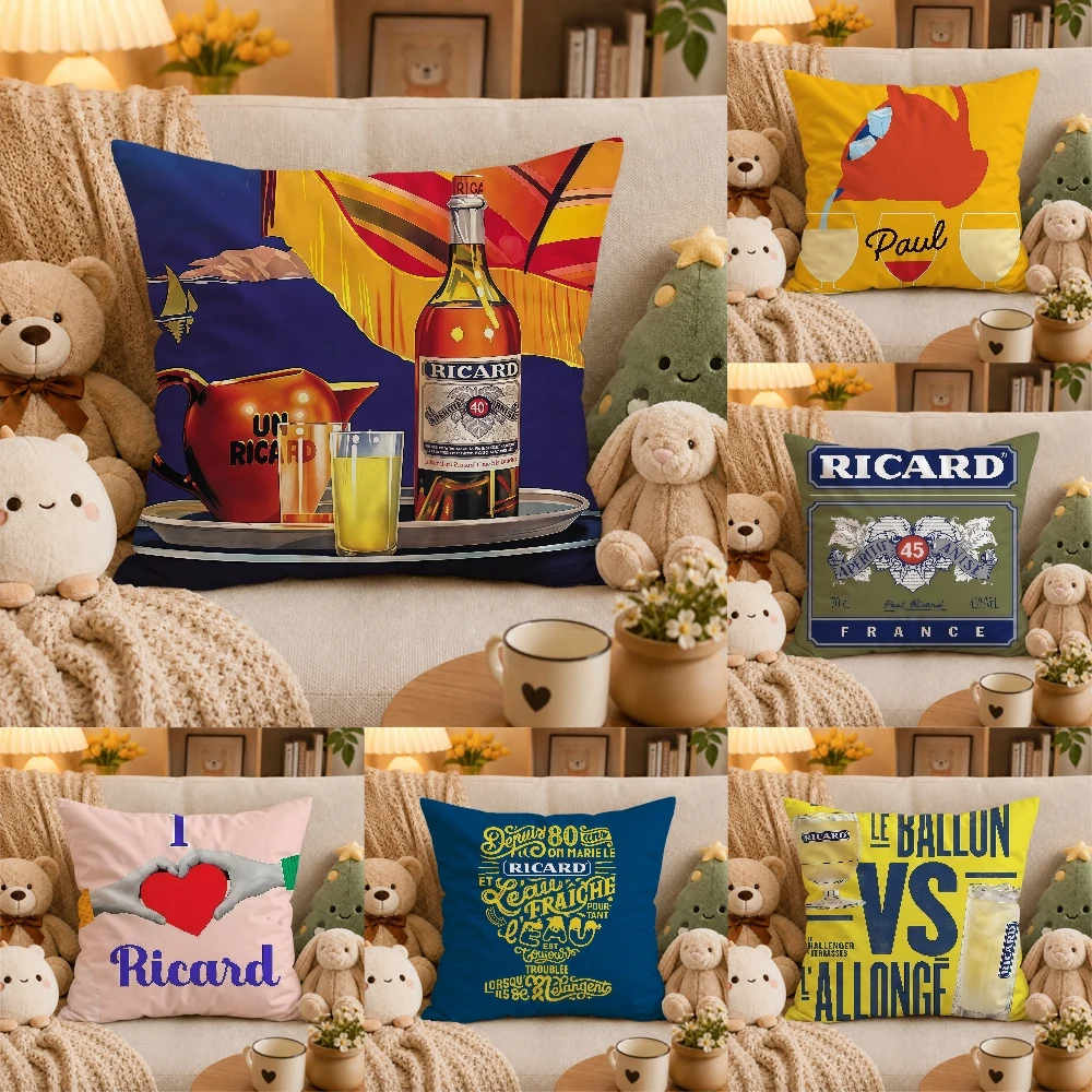 R-Ricard Drink BrandPillow Case Plush Pillow Cases Home Decoration Pillow Cover for Sofa Bed Chair Living Room