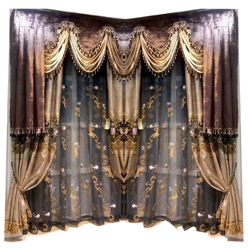 Canopy Bed Curtain Vintage Round Corner Wedding Window Decoration Brown Color Drapes Euro Luxury Valance Curtains For Terrace