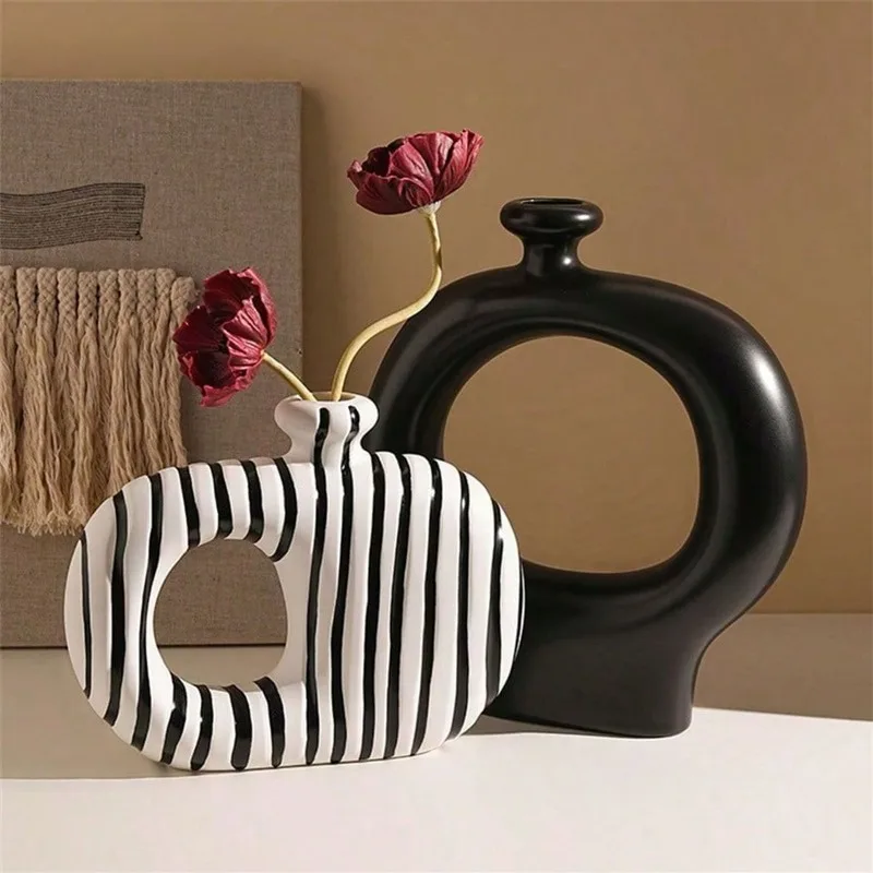 Creative Zebra Stripe Ceramic Vase Artificial Flower Decoration Flower Pot Desk Decoration Modern Vase Room Aesthetic Decoration