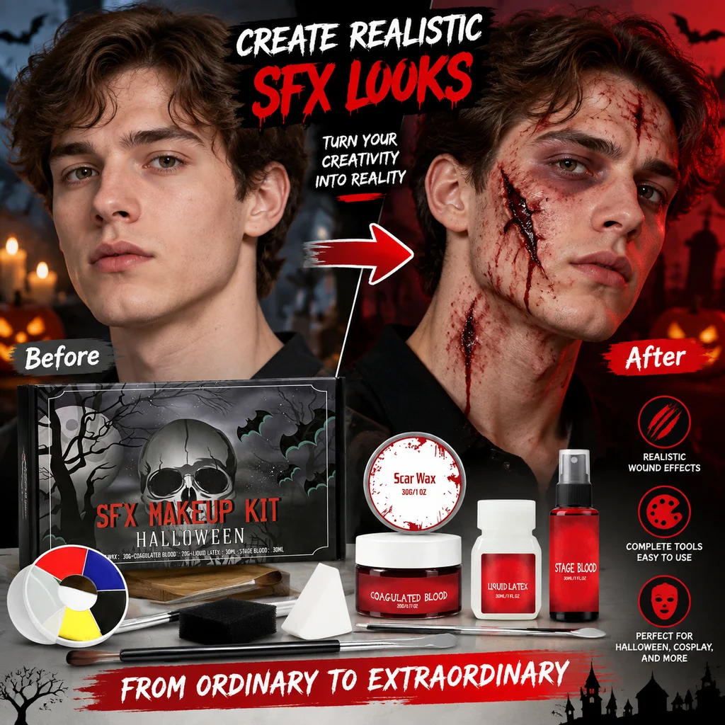 Halloween Makeup Kit 200g SFX Scar Wax Fake Blood Gel Set Safe Special Effects Wound Makeup Zombie Party Supplies For Women