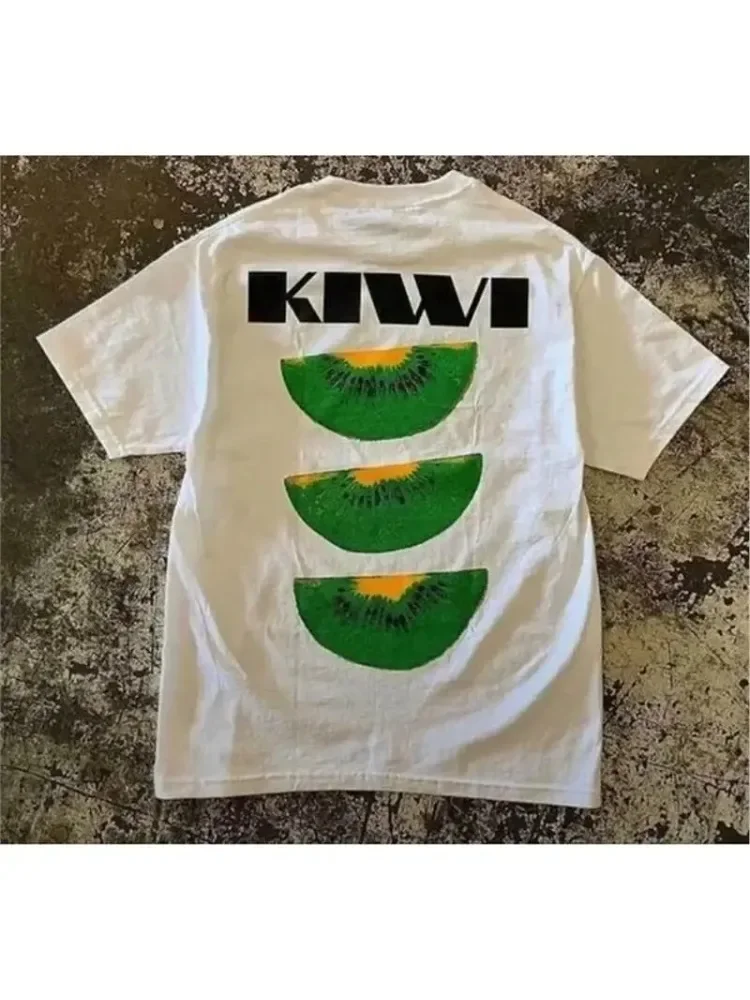 2025 été Kiwi Fruit motif imprimé col rond T-shirt gothique classique Y2K hommes femmes Vintage T-shirt surdimensionné coton T-shirt hauts