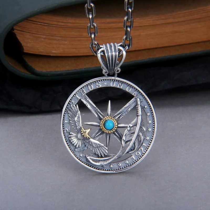

Eagle Feather Necklace Pendant Men's Disc Japanese and Korean Personalized Hollow 925 Pure Silver Takahashi Goro Thai Silver Pen