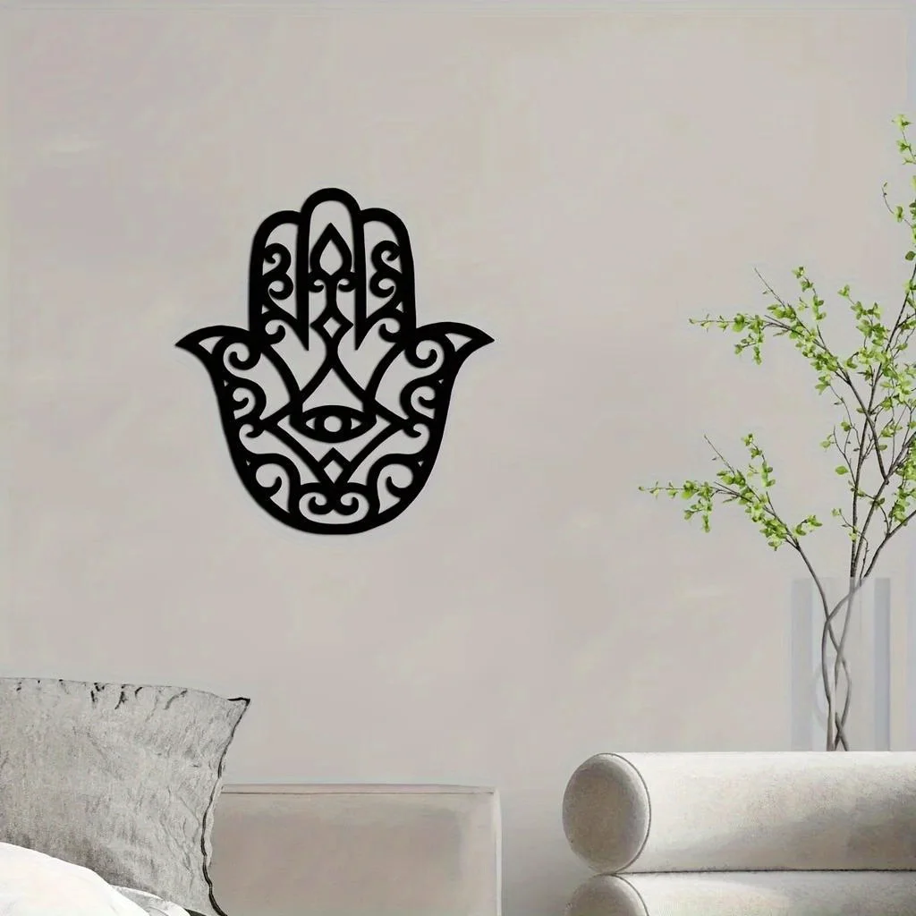 Hamsa Hand Metal Wall Art Black Indoor Living Room Boho Home Decor Sign 1pc