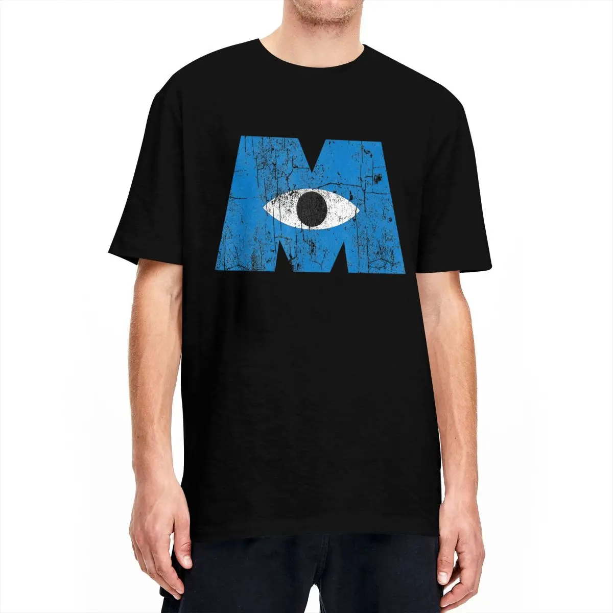 Monsters Inc Distressed Cyclops Blue Logo Men T Shirt Amazing Tees Short Sleeve Crew Neck T-Shirts Pure Cotton Gift Idea Clothes